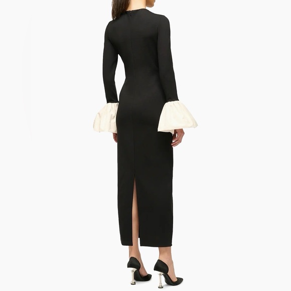 STAUD Hawthorne Black Cream Bell Sleeve Maxi formal holiday Dress NWOT large - Picture 12 of 13